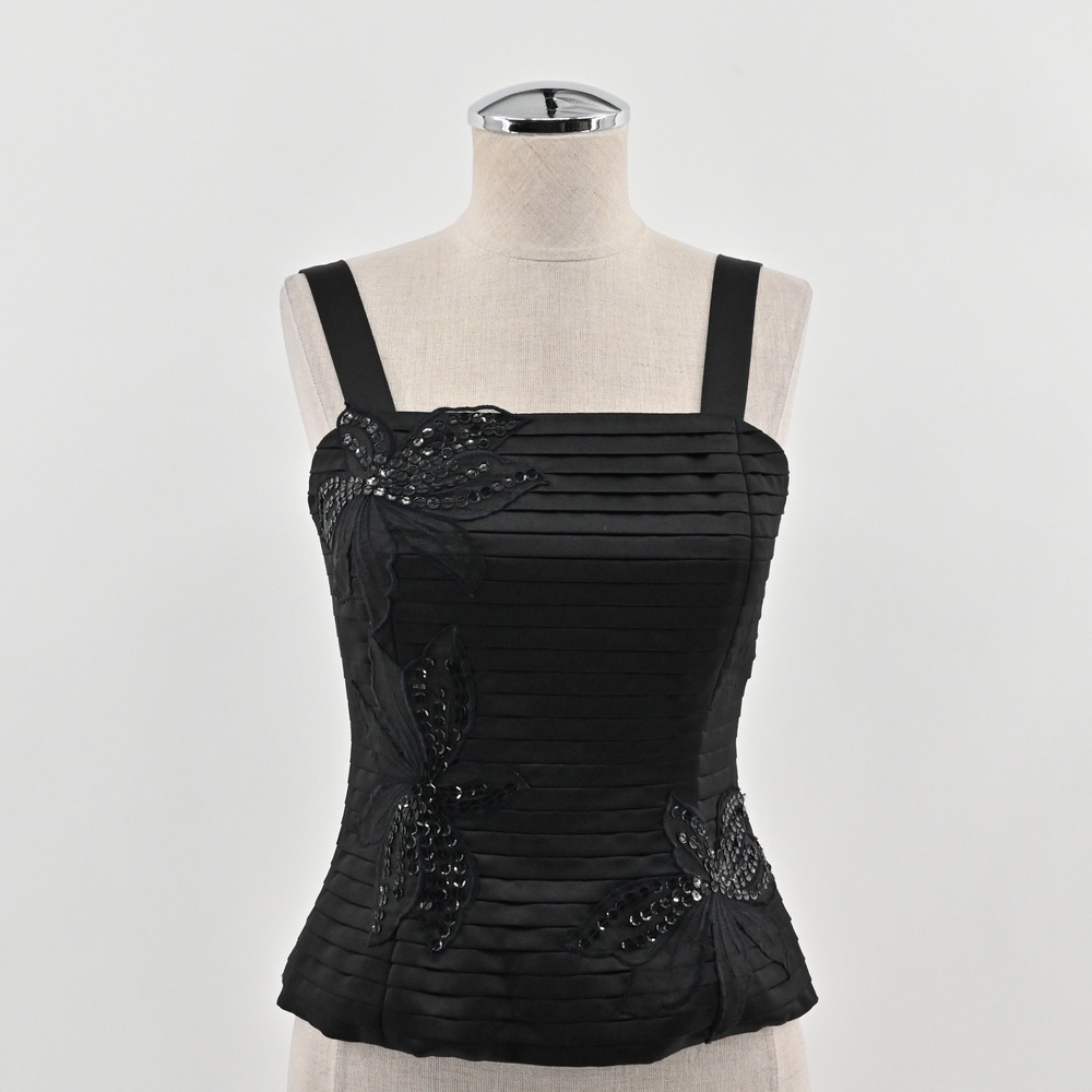 Bari Jay Black Embellished Pleated Crop Top